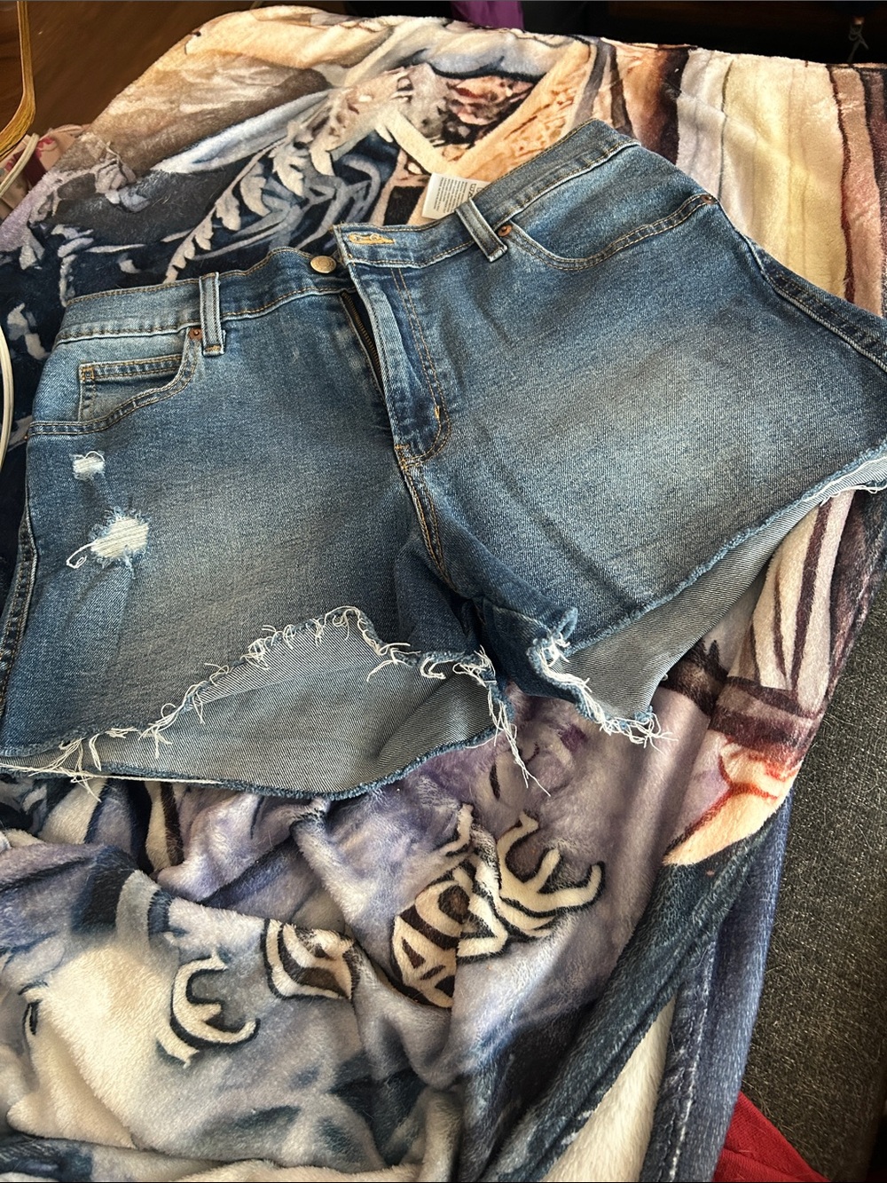 Signature by Levi Strauss Blue Distressed Denim Shorts